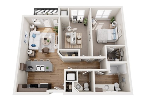 Floor plan for 2 beds, 1.5 baths, 882 sqft
